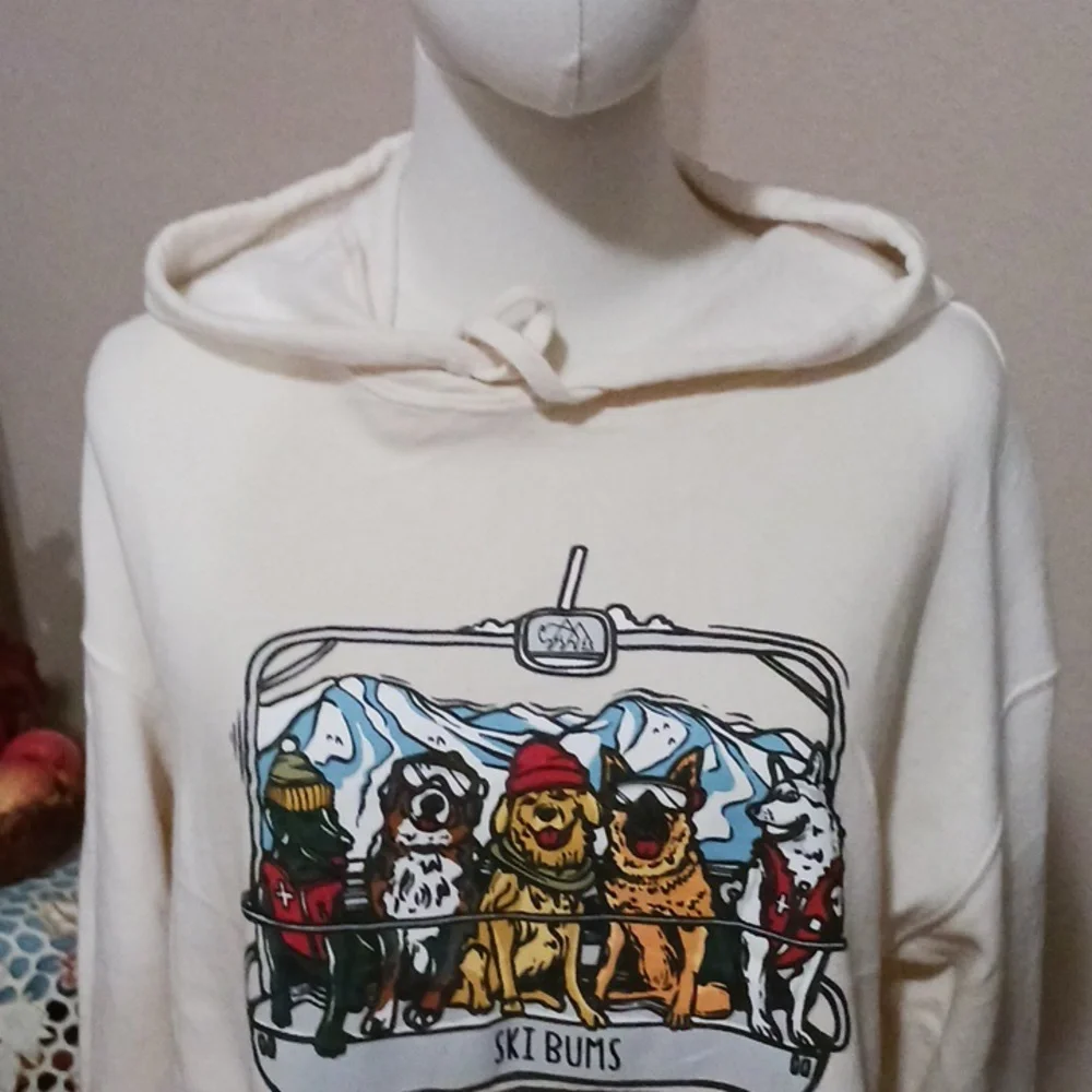 Wild Tribute- Ski Bums Women's Cream Graphic Hoodie - Picture 4 of 13